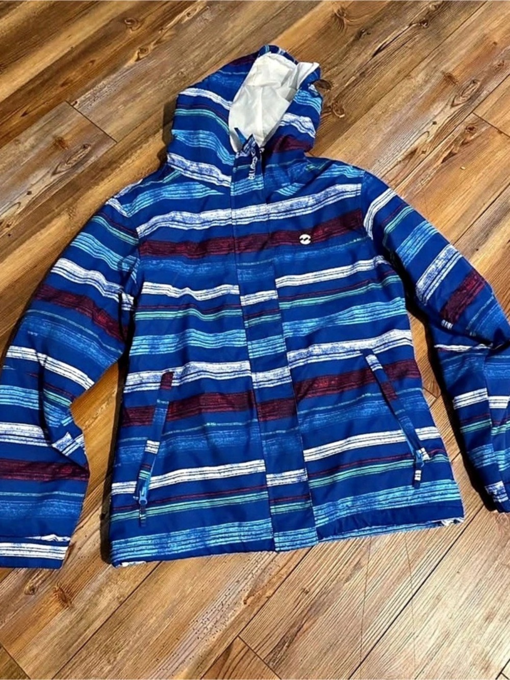 Billabong Striped Ski Jacket in Blue & Red Size Medium